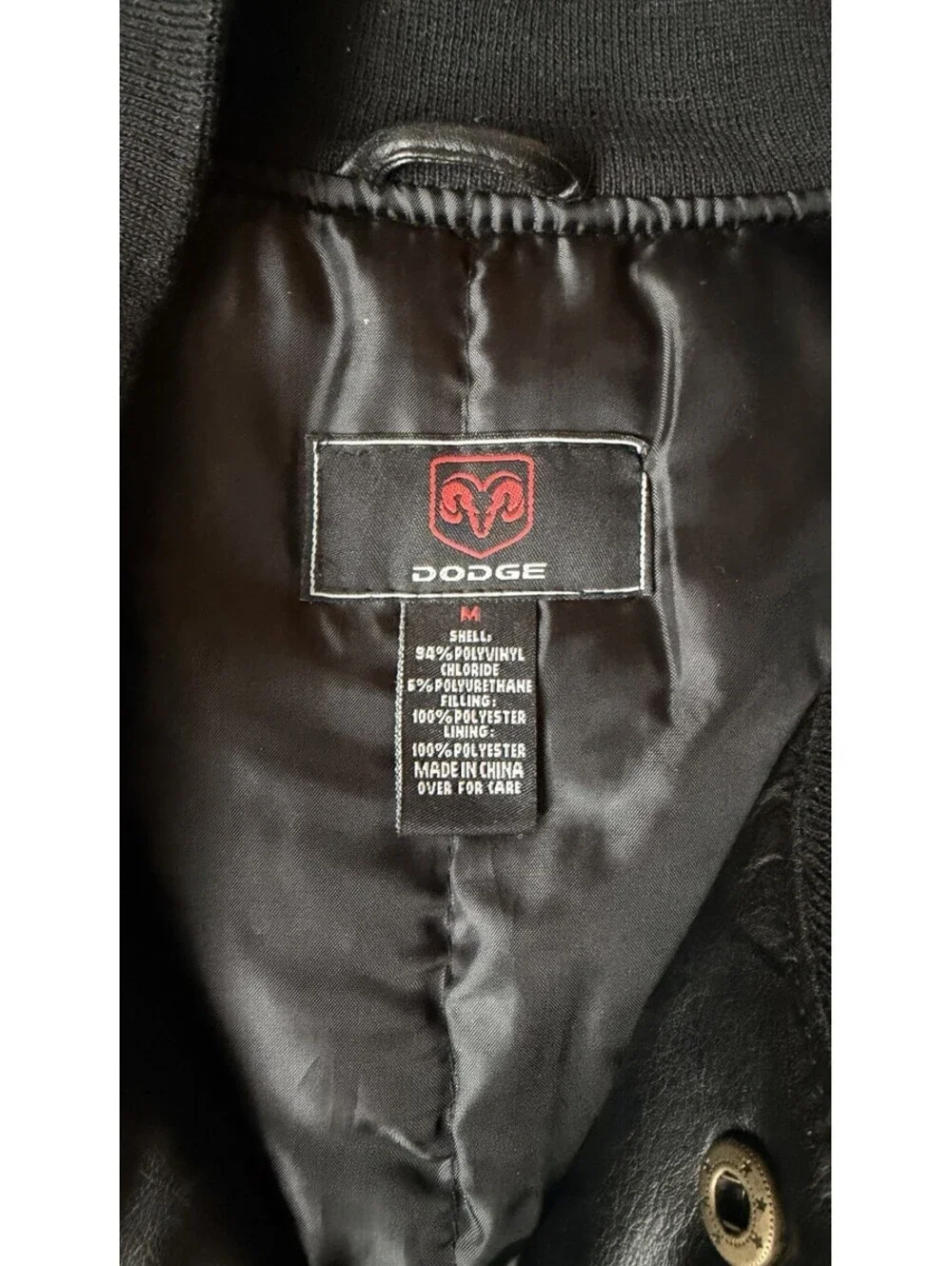 Dodge Faux Leather Bomber Jacket Black Red Logo Men’s M NWT